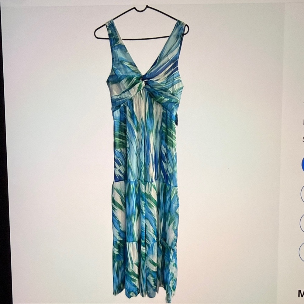 Vibrant‎ Blue and Green Leaf Tropical Print Maxi Dress. G.P.D.